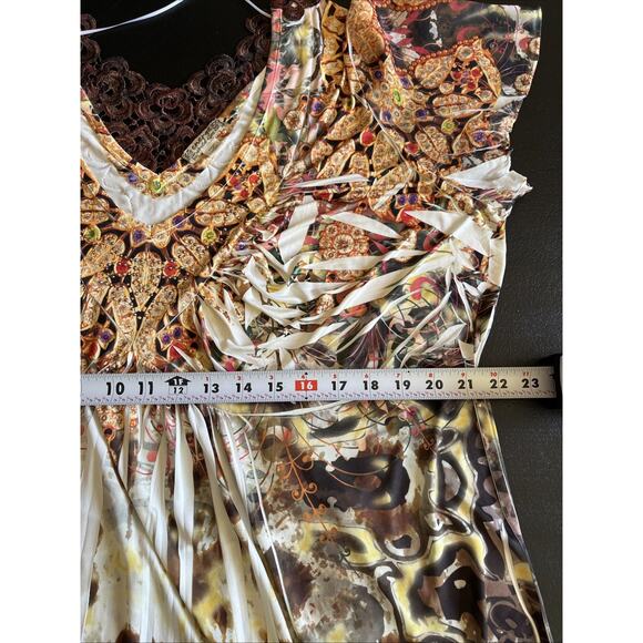 Energe Tunic 2X Multi Paisley Flutter Sleeve V Neck Back Lace Studded Boho Arty - Picture 11 of 12